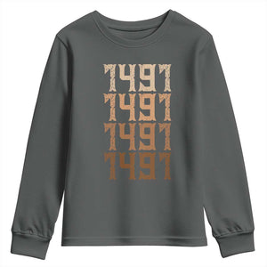 Proud Native American 1491 Pre Columbus Indigenous People Day Youth Sweatshirt TS11 Dark Heather Print Your Wear