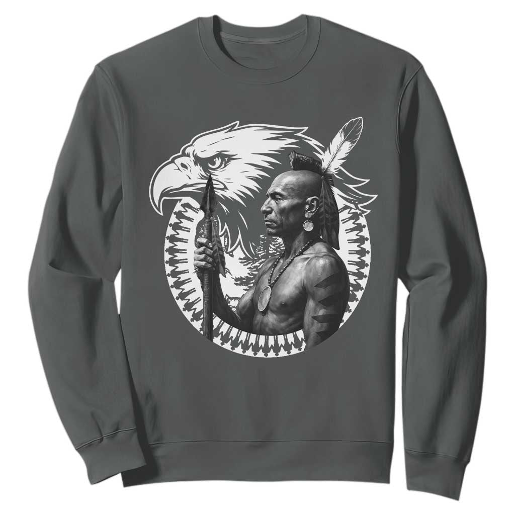 Mohawk Warrior Tribe Sweatshirt Native American Haudenosaunee Pride Vintage Eagle TS11 Dark Heather Print Your Wear