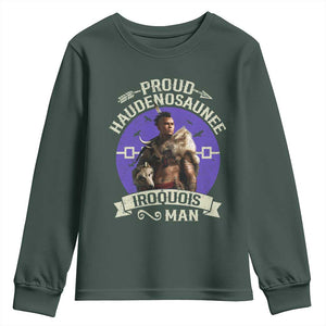 Proud Haudenosaunee Iroquois Man Youth Sweatshirt Mohawk Tribe Native American TS11 Dark Forest Green Print Your Wear