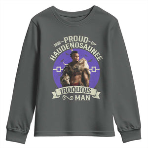 Proud Haudenosaunee Iroquois Man Youth Sweatshirt Mohawk Tribe Native American TS11 Dark Heather Print Your Wear