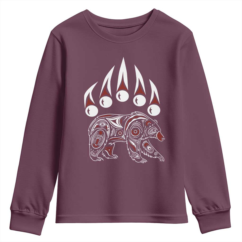 Native American Alaska Grizzly Bear Claw Indian Pride Youth Sweatshirt TS11 Maroon Print Your Wear