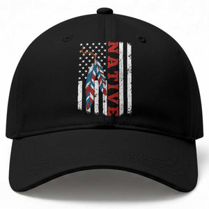 Native American Feathers Vintage USA Flag Baseball Cap Proud Indigenous People TS11 Print Your Wear
