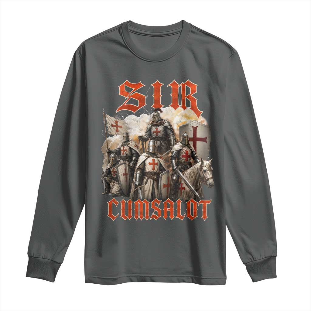 Sir Cumsalot Funny Offensive Knight Meme Bootleg Graphic Long Sleeve Shirt TS11 Dark Heather Print Your Wear
