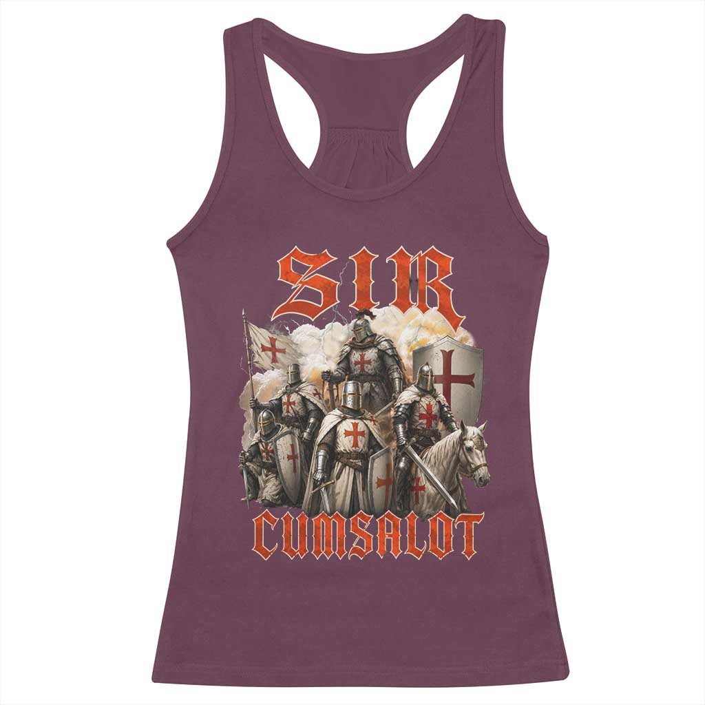 Sir Cumsalot Funny Offensive Knight Meme Bootleg Graphic Racerback Tank Top TS11 Maroon Print Your Wear