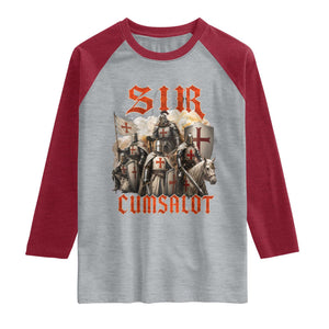 Sir Cumsalot Funny Offensive Knight Meme Bootleg Graphic Raglan Shirt TS11 Heather Gray Heather Red Print Your Wear