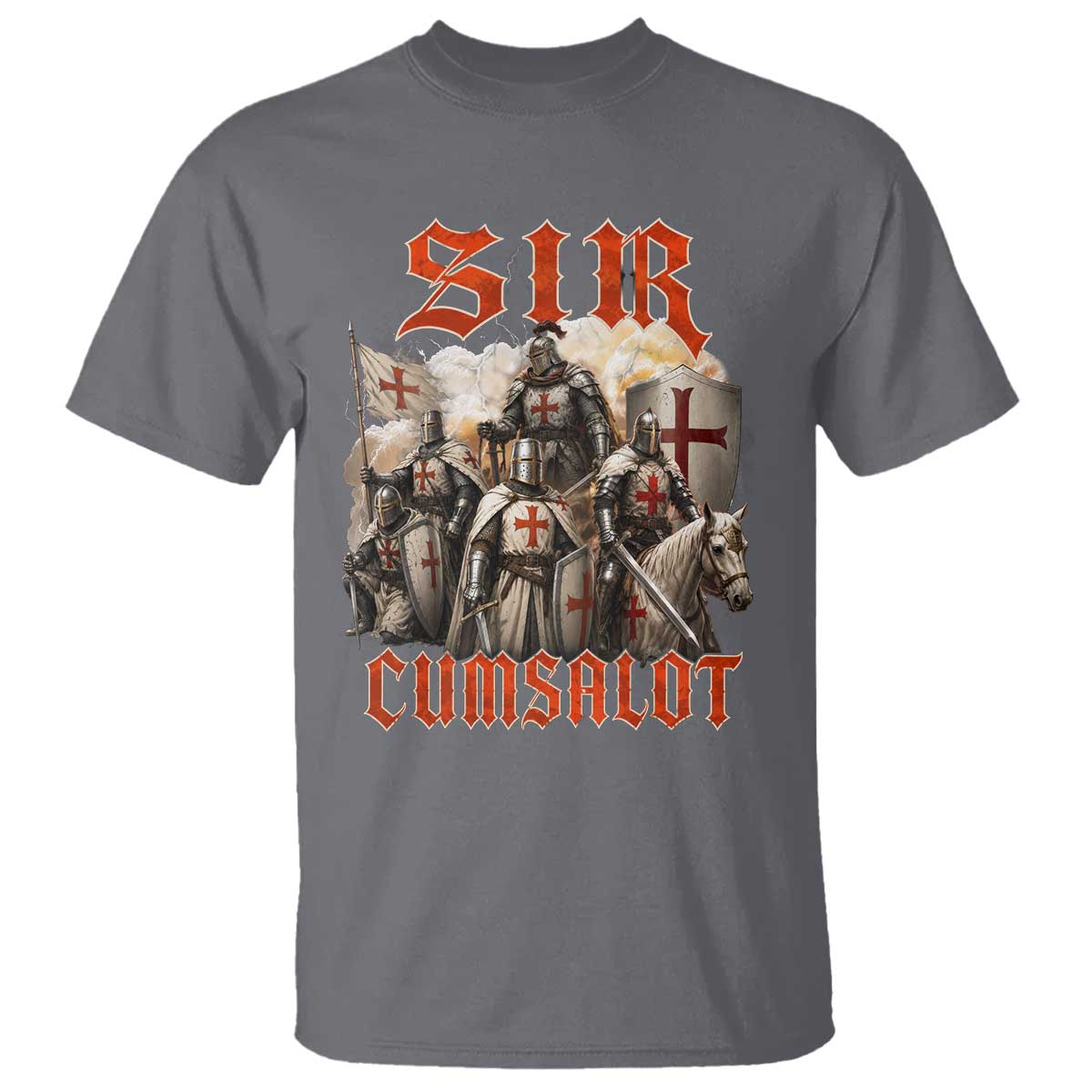 Sir Cumsalot Funny Offensive Knight Meme Bootleg Graphic T Shirt TS11 Charcoal Print Your Wear