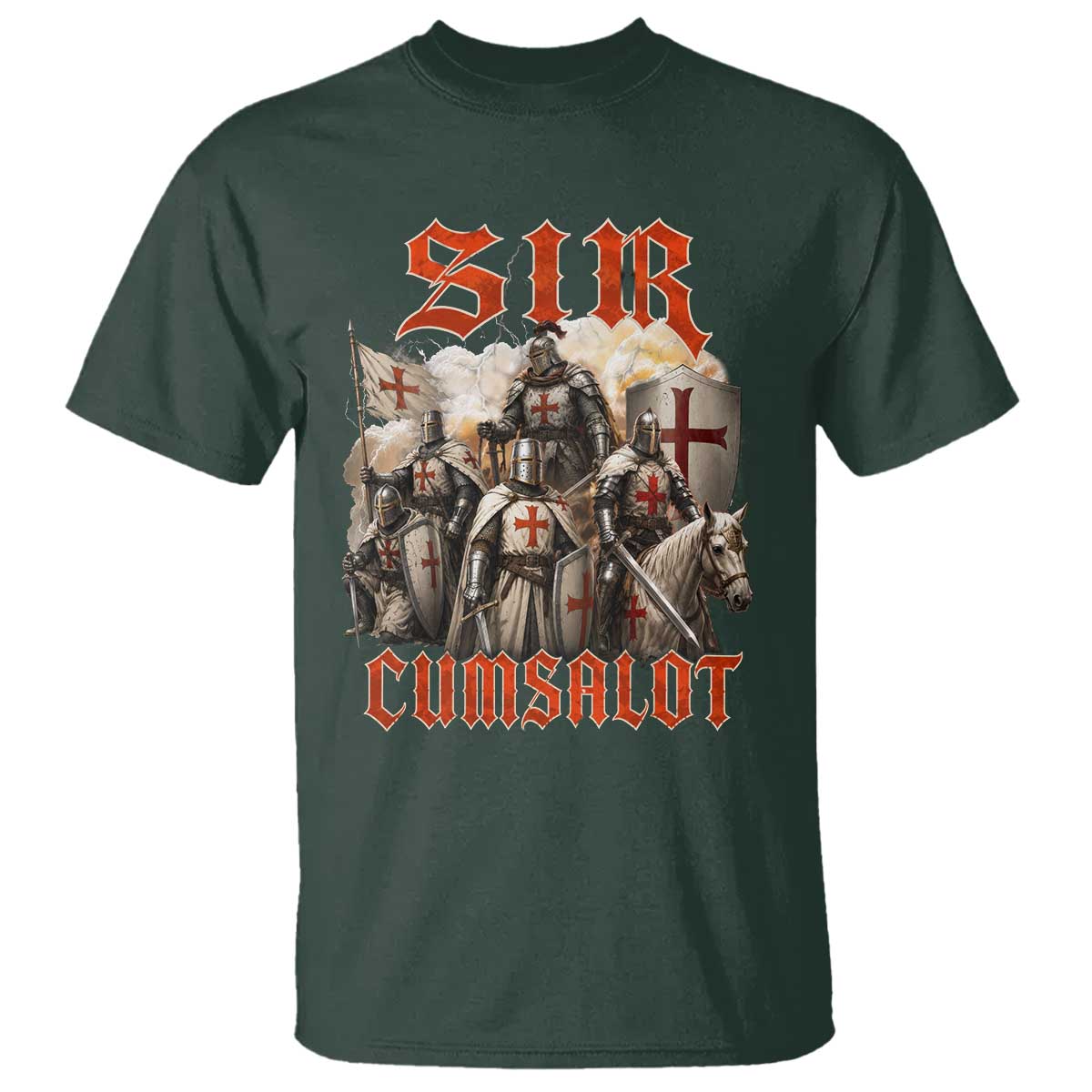 Sir Cumsalot Funny Offensive Knight Meme Bootleg Graphic T Shirt TS11 Dark Forest Green Print Your Wear