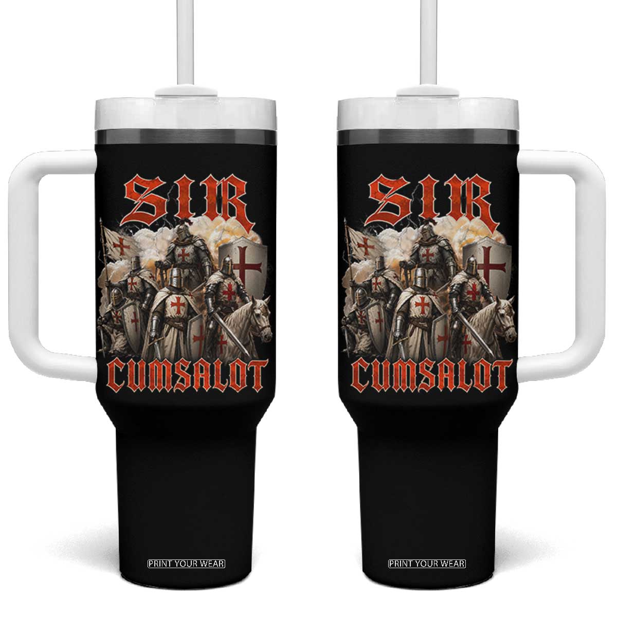 Sir Cumsalot Funny Offensive Knight Meme Bootleg Graphic Tumbler With Handle TS11 One Size: 40 oz Black Print Your Wear
