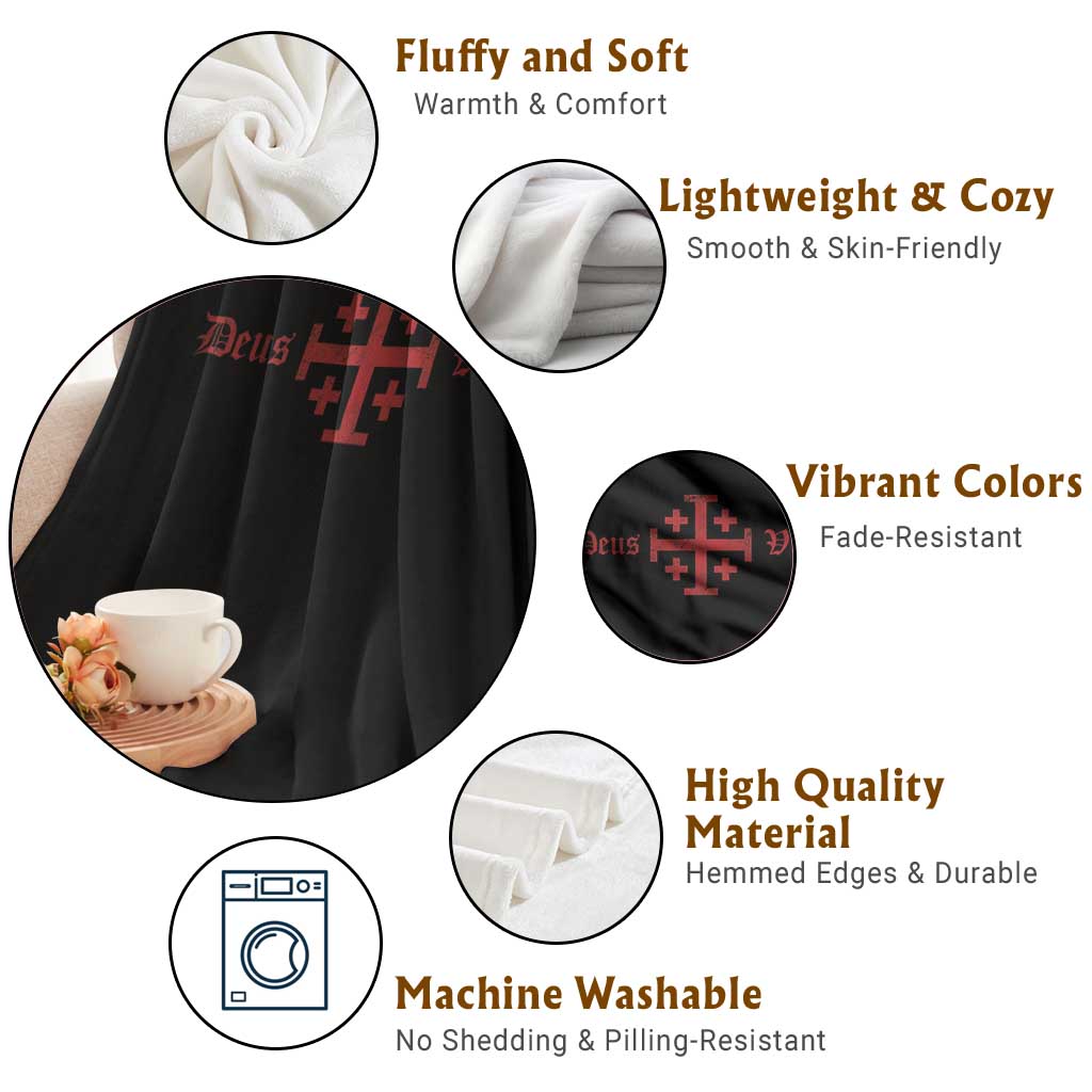 Deus Vult Catholic Knight Templar Crusader Cross Throw Blanket TS11 Print Your Wear