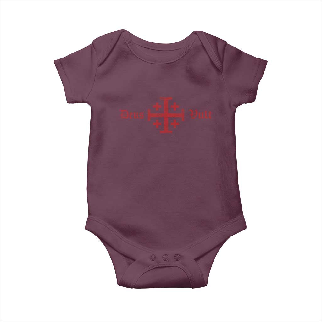 Deus Vult Catholic Knight Templar Crusader Cross Baby Onesie TS11 Maroon Print Your Wear