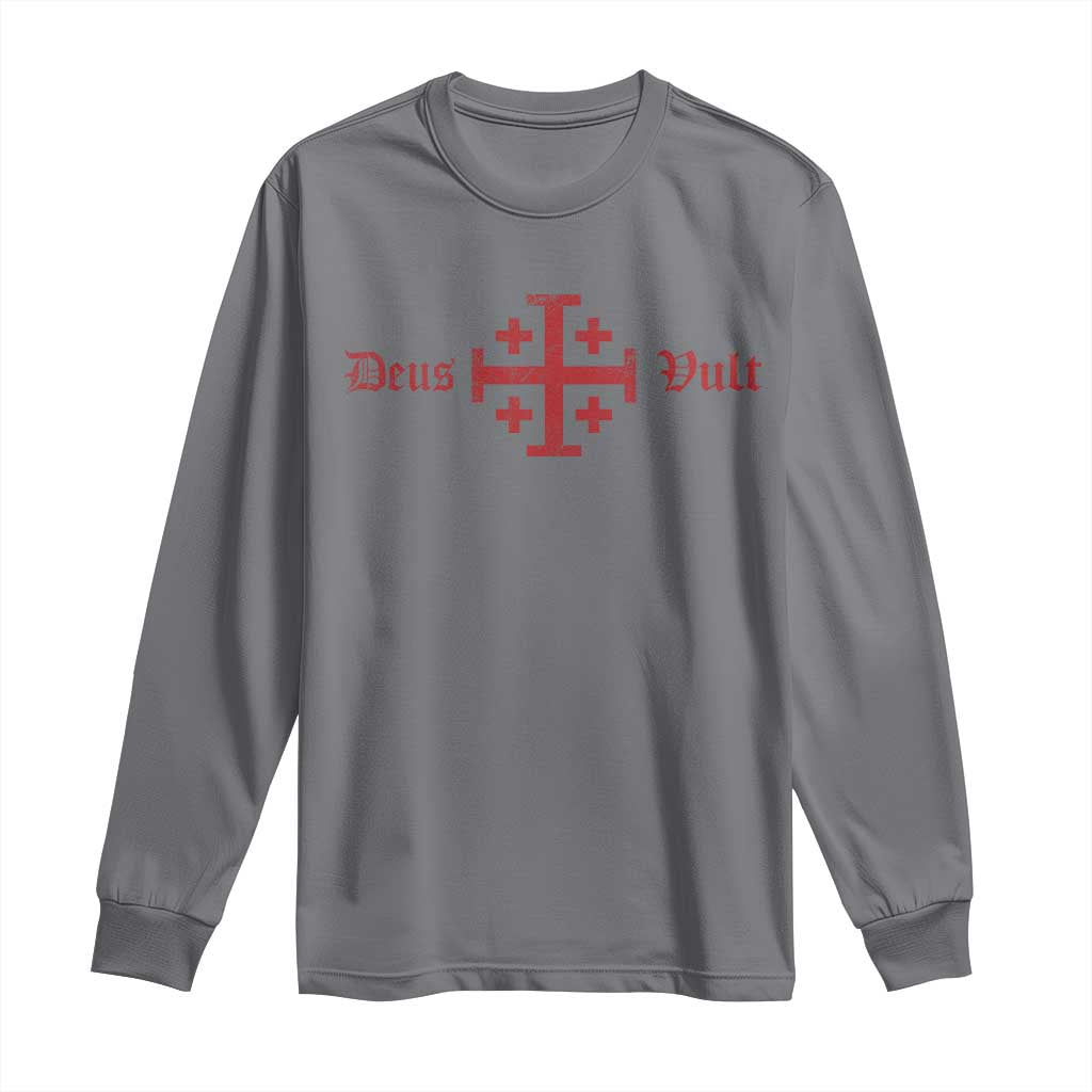 Deus Vult Catholic Knight Templar Crusader Cross Long Sleeve Shirt TS11 Charcoal Print Your Wear