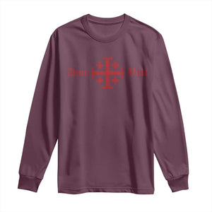 Deus Vult Catholic Knight Templar Crusader Cross Long Sleeve Shirt TS11 Maroon Print Your Wear