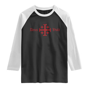 Deus Vult Catholic Knight Templar Crusader Cross Raglan Shirt TS11 Black White Print Your Wear