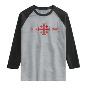 Deus Vult Catholic Knight Templar Crusader Cross Raglan Shirt TS11 Heather Gray Black Print Your Wear
