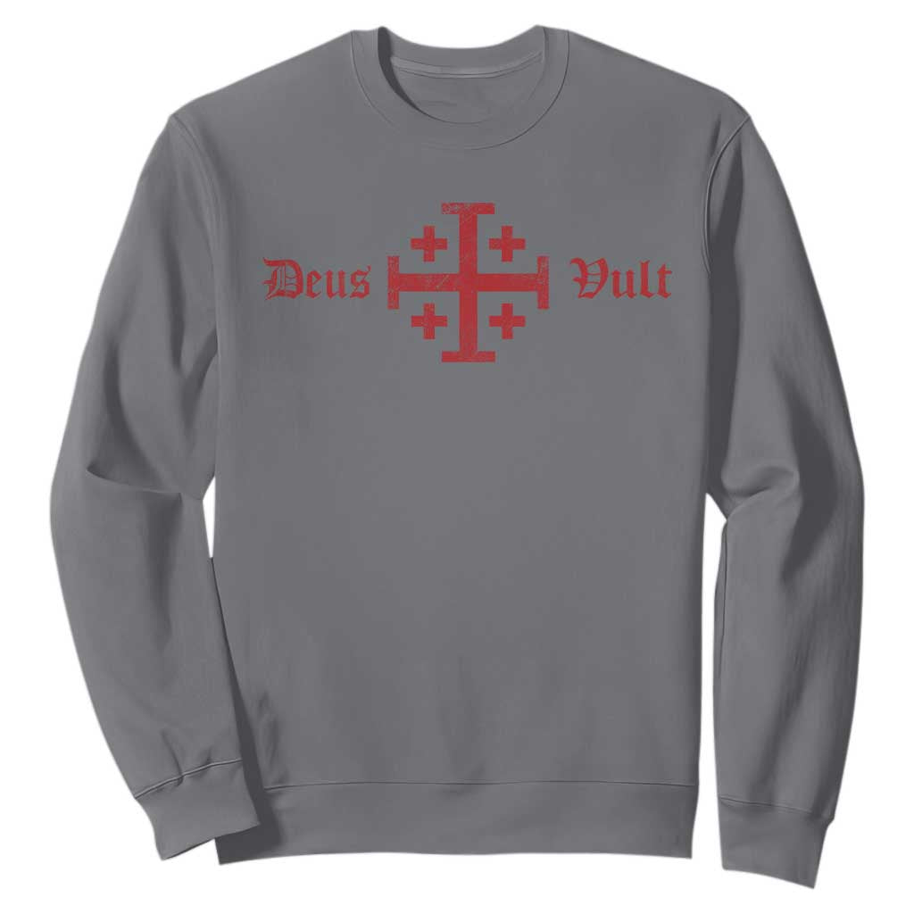 Deus Vult Catholic Knight Templar Crusader Cross Sweatshirt TS11 Charcoal Print Your Wear