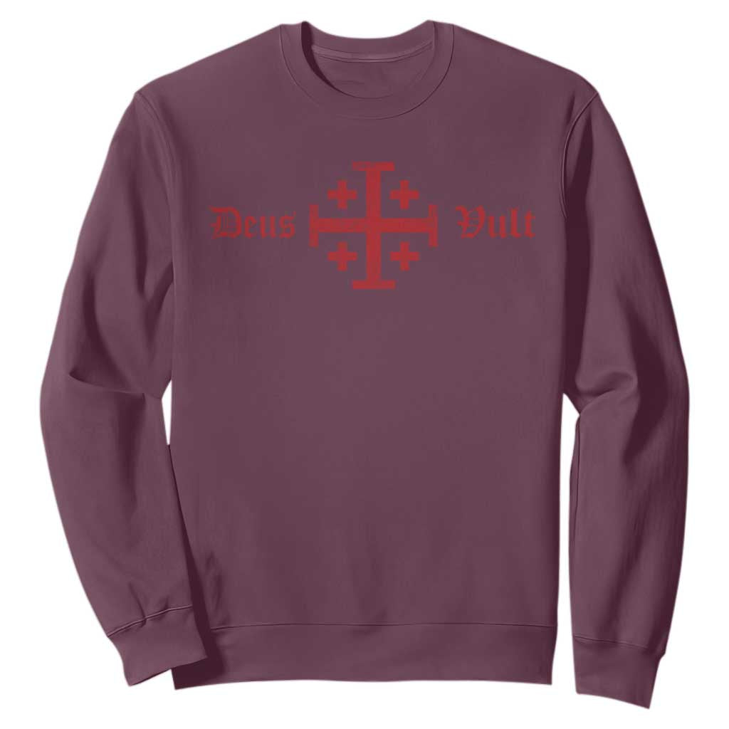 Deus Vult Catholic Knight Templar Crusader Cross Sweatshirt TS11 Maroon Print Your Wear