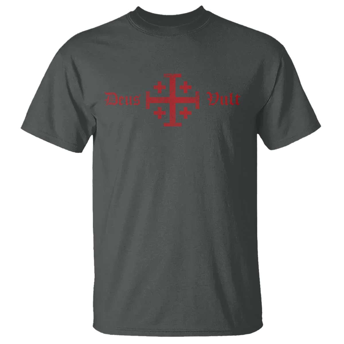Deus Vult Catholic Knight Templar Crusader Cross T Shirt TS11 Dark Heather Print Your Wear