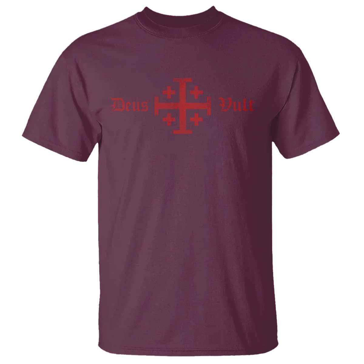 Deus Vult Catholic Knight Templar Crusader Cross T Shirt TS11 Maroon Print Your Wear