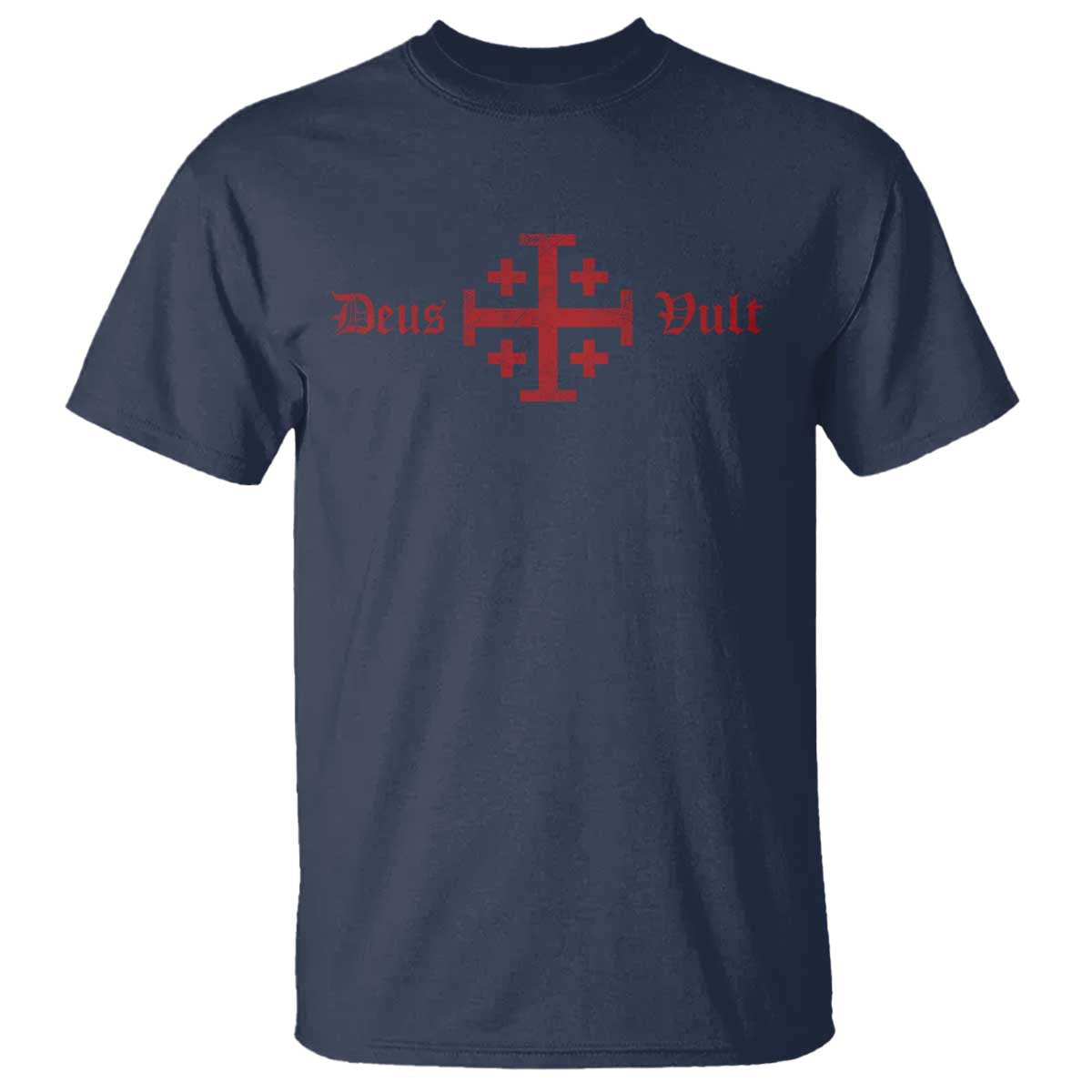 Deus Vult Catholic Knight Templar Crusader Cross T Shirt TS11 Navy Print Your Wear