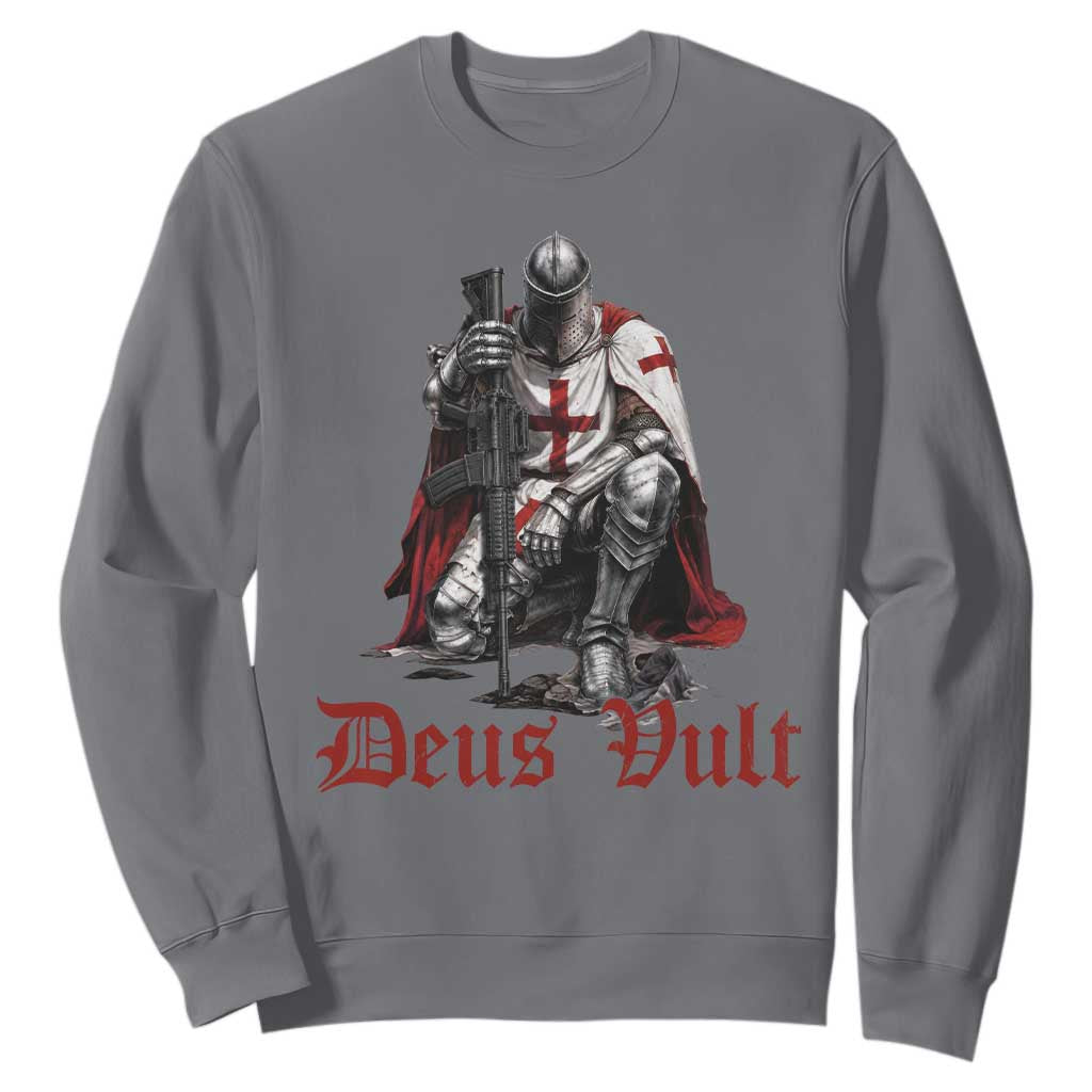 Deus Vult Knights Templar Gun Lover Sweatshirt Crusader Cross Soldier of Christ TS11 Charcoal Print Your Wear