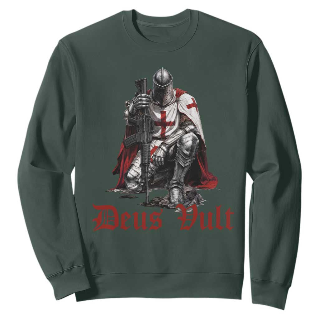 Deus Vult Knights Templar Gun Lover Sweatshirt Crusader Cross Soldier of Christ TS11 Dark Forest Green Print Your Wear