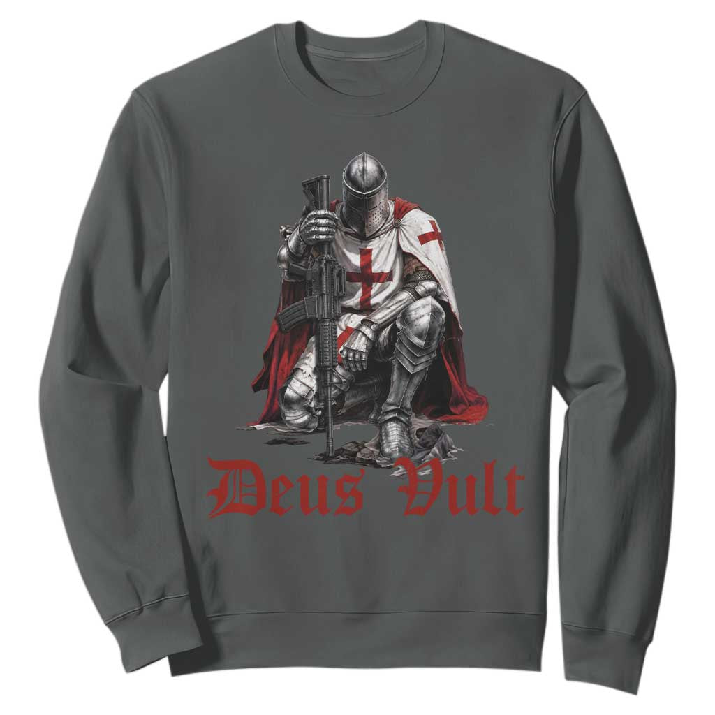 Deus Vult Knights Templar Gun Lover Sweatshirt Crusader Cross Soldier of Christ TS11 Dark Heather Print Your Wear