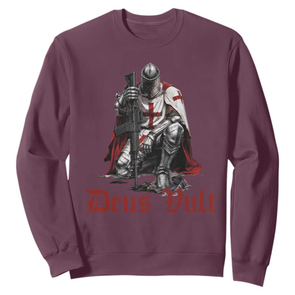 Deus Vult Knights Templar Gun Lover Sweatshirt Crusader Cross Soldier of Christ TS11 Maroon Print Your Wear