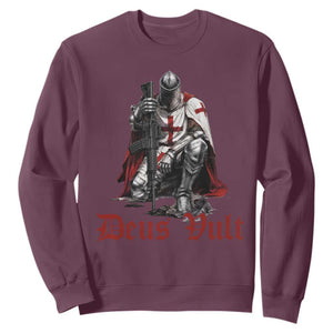 Deus Vult Knights Templar Gun Lover Sweatshirt Crusader Cross Soldier of Christ TS11 Maroon Print Your Wear