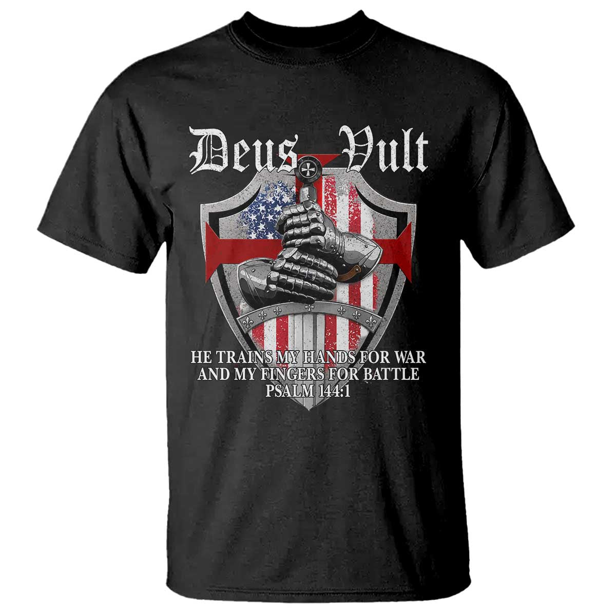 Deus Vult Knights Templar T Shirt He Trains My Hands For War And My Fingers For Battle TS11 Black Print Your Wear
