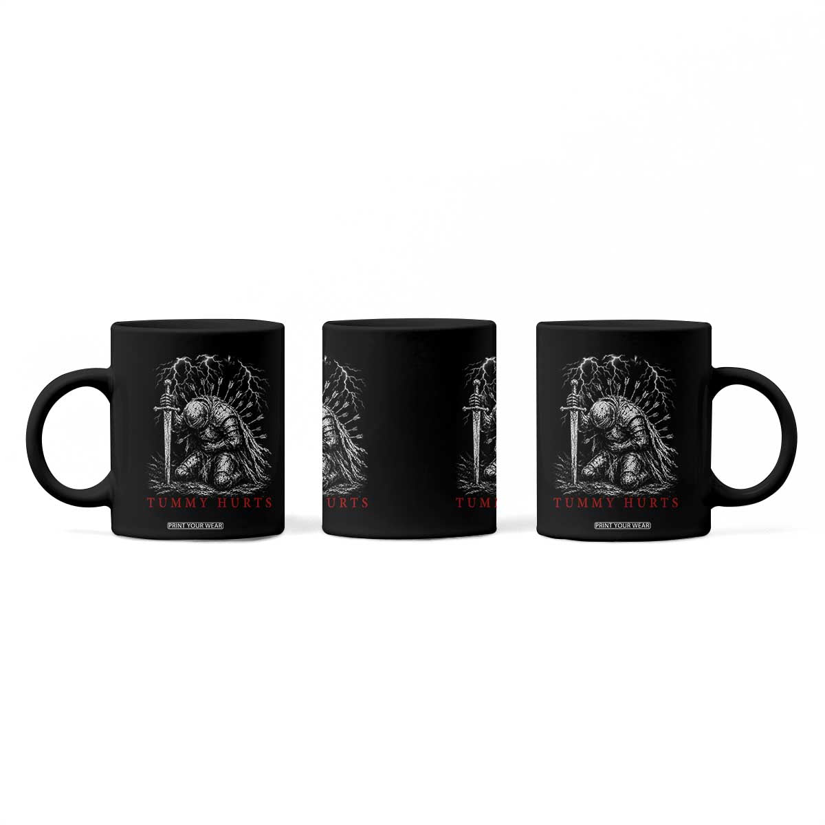 Tummy Hurts Funny Medieval Knight Dark Fantasy Humor Coffee Mug TS11 Print Your Wear