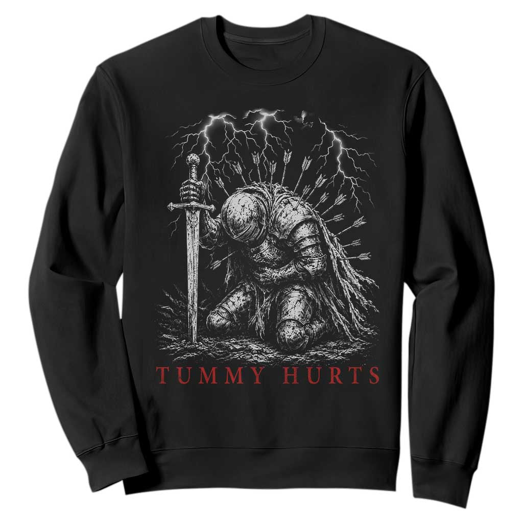 Tummy Hurts Funny Medieval Knight Dark Fantasy Humor Sweatshirt TS11 Black Print Your Wear
