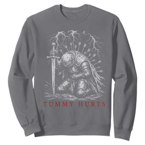 Tummy Hurts Funny Medieval Knight Dark Fantasy Humor Sweatshirt TS11 Charcoal Print Your Wear