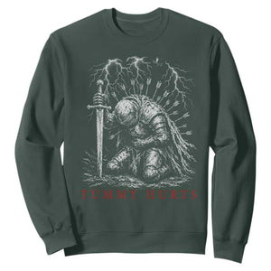 Tummy Hurts Funny Medieval Knight Dark Fantasy Humor Sweatshirt TS11 Dark Forest Green Print Your Wear