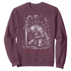 Tummy Hurts Funny Medieval Knight Dark Fantasy Humor Sweatshirt TS11 Maroon Print Your Wear