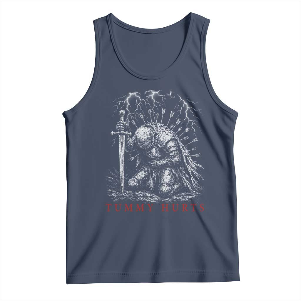 Tummy Hurts Funny Medieval Knight Dark Fantasy Humor Tank Top TS11 Navy Print Your Wear