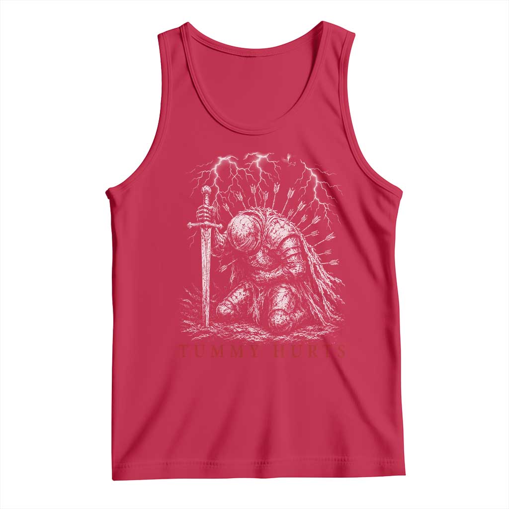 Tummy Hurts Funny Medieval Knight Dark Fantasy Humor Tank Top TS11 Red Print Your Wear