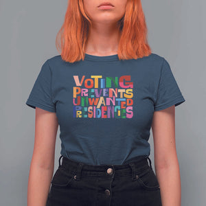 Voting Prevents Unwanted Presidencies T Shirt For Women US Election Political 2024 TS11 Navy Print Your Wear