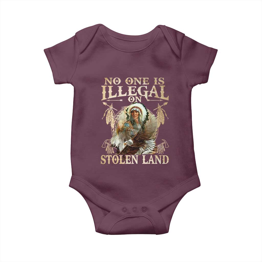 Native American Baby Onesie No One Is Illegal On Stolen Land Eagle Tribe TS11 Maroon Print Your Wear