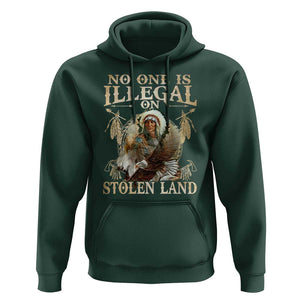 Native American Hoodie No One Is Illegal On Stolen Land Eagle Tribe TS11 Dark Forest Green Print Your Wear