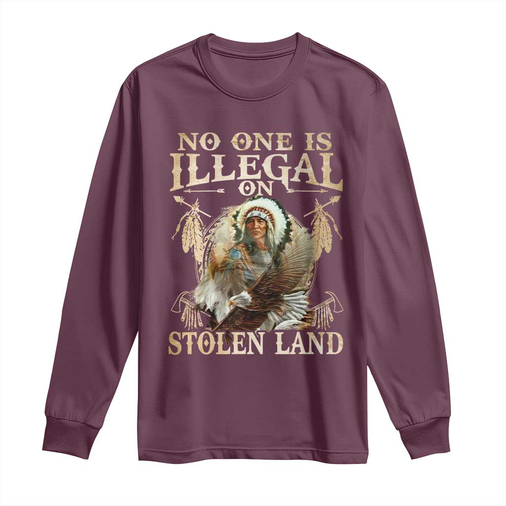 Native American Long Sleeve Shirt No One Is Illegal On Stolen Land Eagle Tribe TS11 Maroon Print Your Wear