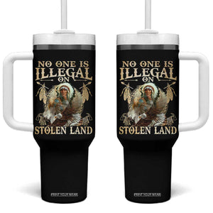 Native American Tumbler With Handle No One Is Illegal On Stolen Land Eagle Tribe TS11 One Size: 40 oz Black Print Your Wear