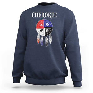 Cherokee Sweatshirt Native American Tribes Medicine Wheel Dreamcatcher Spirit Animal Paws TS11 Navy Print Your Wear