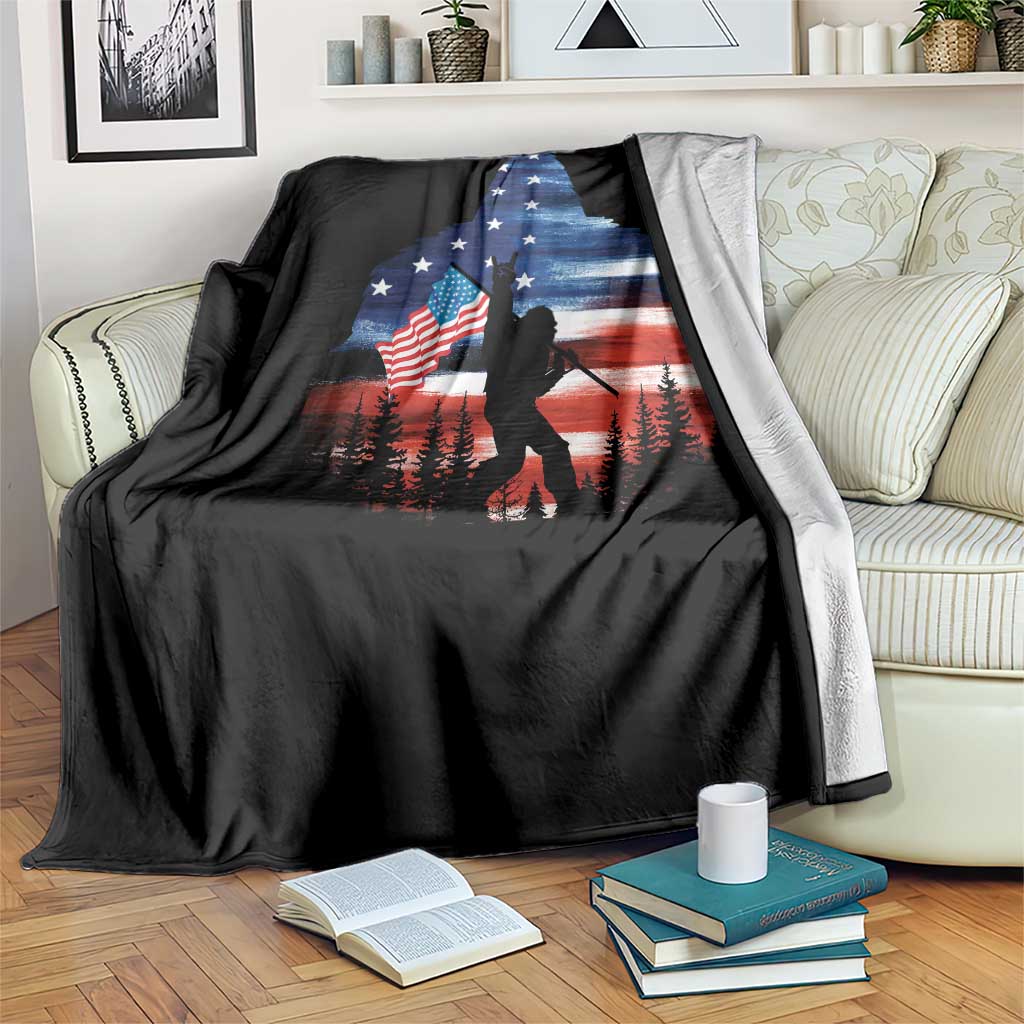 Funny Bigfoot Night Stroll American Flag Throw Blanket Patriotic 4th July TS11 Print Your Wear
