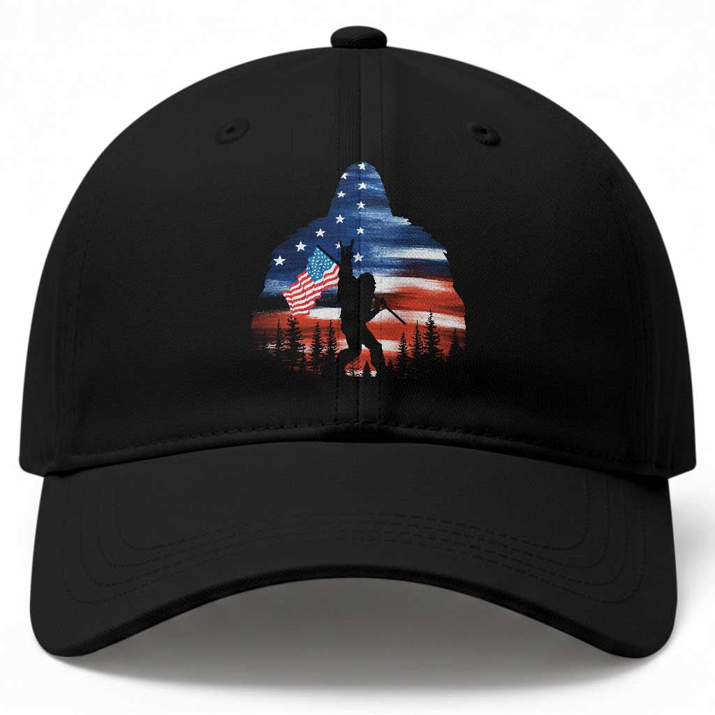Funny Bigfoot Night Stroll American Flag Baseball Cap Patriotic 4th July TS11 Print Your Wear