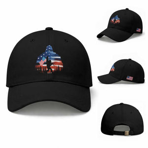 Funny Bigfoot Night Stroll American Flag Baseball Cap Patriotic 4th July TS11 Baseball Cap Universal Fit Black Print Your Wear