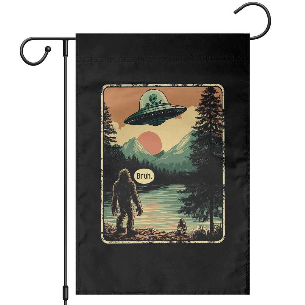 Funny Bigfoot Sasquatch Alien Spaceship UFO Introvert Bruh Garden Flag TS11 Black Print Your Wear