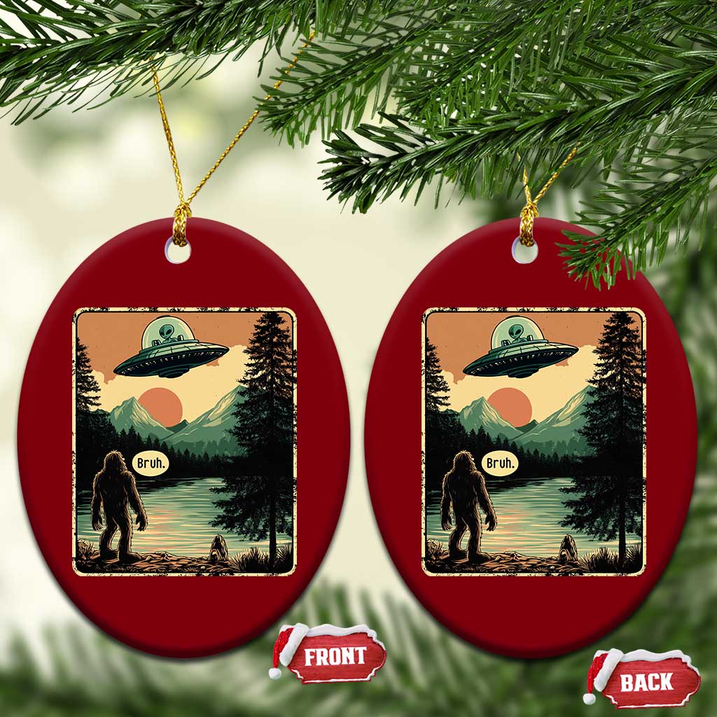 Funny Bigfoot Sasquatch Alien Spaceship UFO Introvert Bruh Ceramic Ornament TS11 Print Your Wear