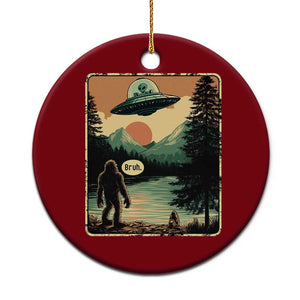 Funny Bigfoot Sasquatch Alien Spaceship UFO Introvert Bruh Ceramic Ornament TS11 1pc Red Print Your Wear