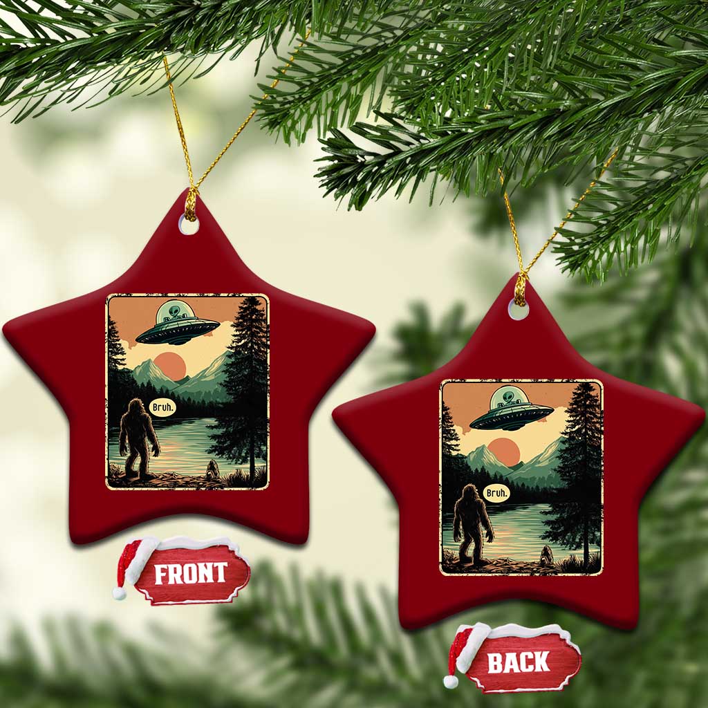 Funny Bigfoot Sasquatch Alien Spaceship UFO Introvert Bruh Ceramic Ornament TS11 Print Your Wear