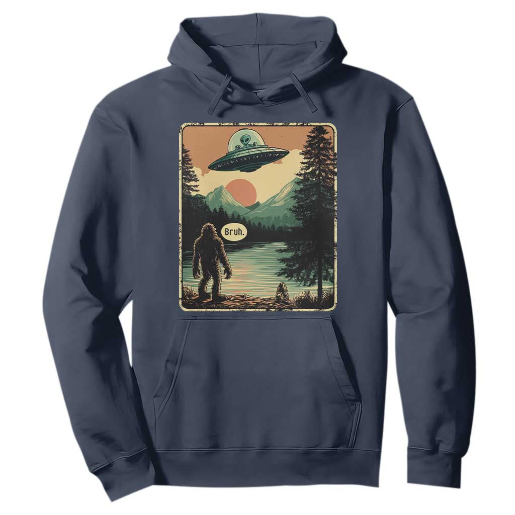 Funny Bigfoot Sasquatch Alien Spaceship UFO Introvert Bruh Hoodie TS11 Navy Print Your Wear